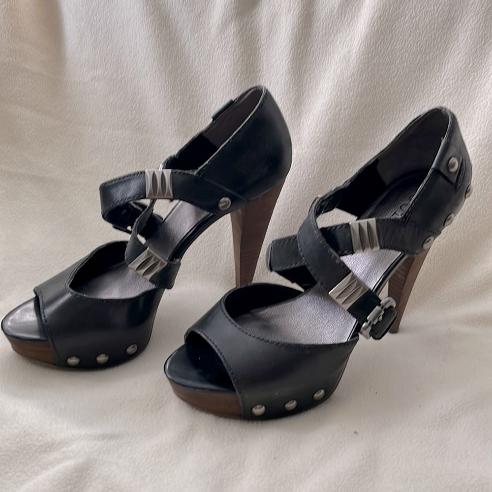 Black leather platform heels